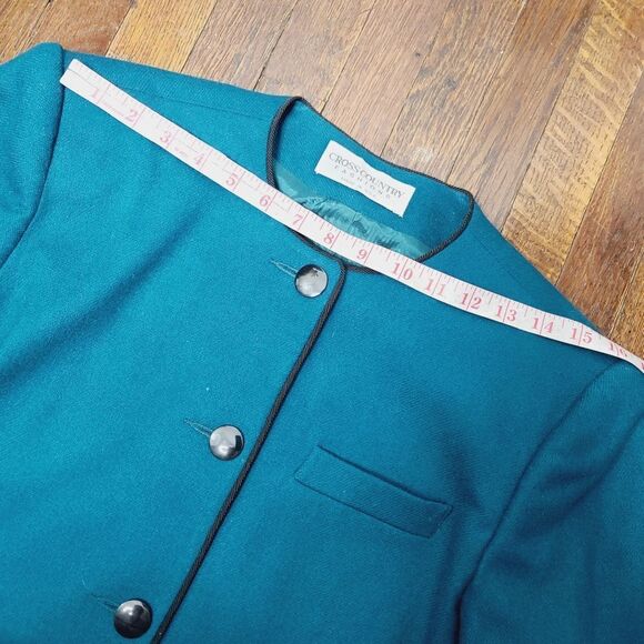 Vintage 80s 90s Teal Wool Cropped Fit Blazer - Picture 6 of 16